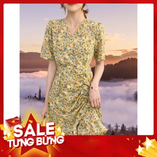 Đầm nữ xòe in bông hoa tay ngắn thời trang mới D107