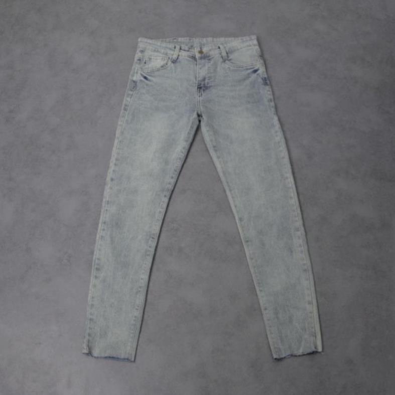 Quần jean skinny xanh trầm trơn basic KPis Clothes gấu xuông rách nhẹ sale 50% Unisex nam nữ ! ~