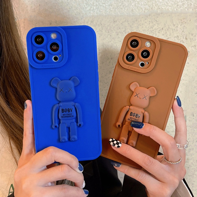 Ốp Điện Thoại Họa Tiết Chú Gấu Màu Xanh Dương Gắn Giá Đỡ Cho iPhone 13 Pro Max 12 Pro Max 11 X XS Max Xr 7/8Plus