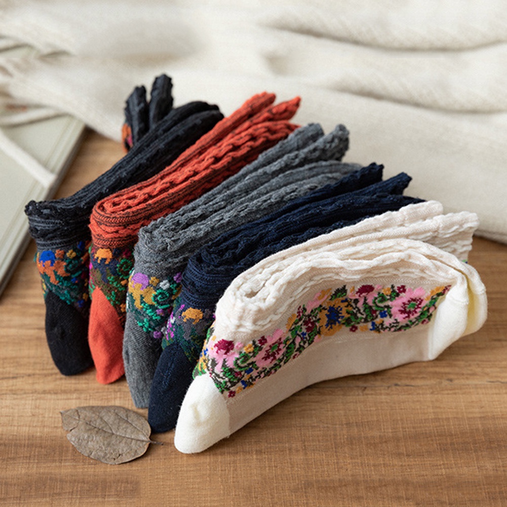 tất cotton giữ ấm họa tiết hoa cổ điển thời trang cho nữ
