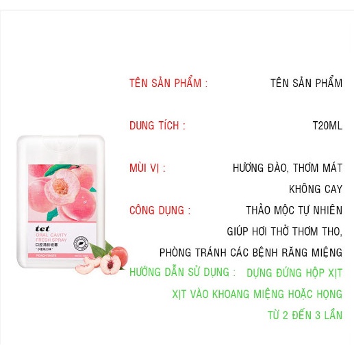 Xịt thơm miệng Heyxi hương đào và bạc hà Xịt thơm miệng kháng khuẩn thơm mát