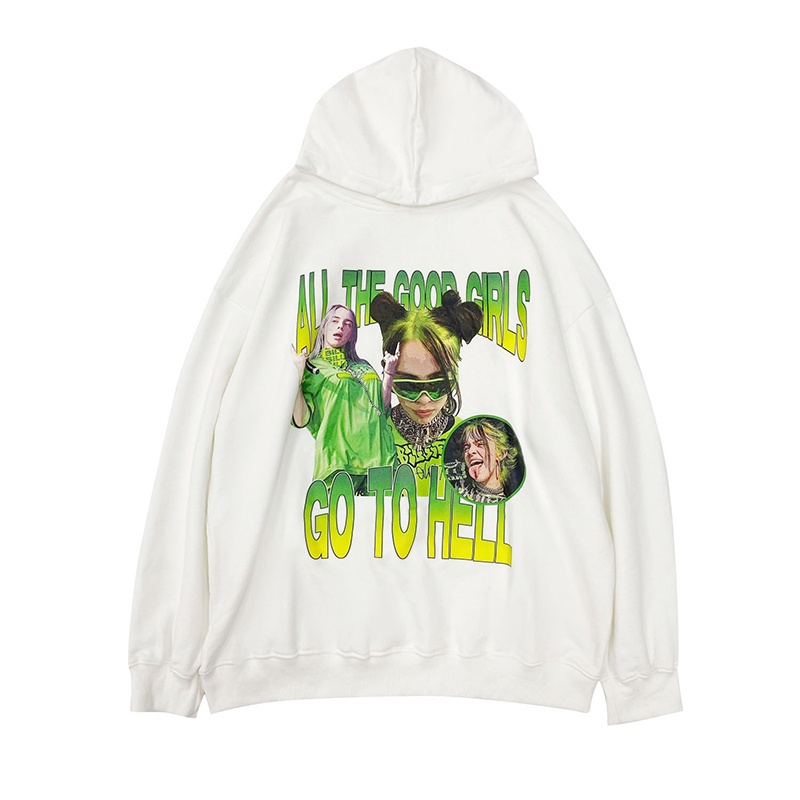 Áo hoodie tay dài dày dặn in hình Billie Eilish phong cách Âu Mỹ size M-3XL thời trang cho nam