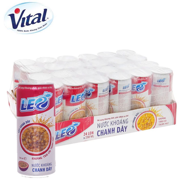 [ Freeship HCM ] - Thùng 24 Lon Nước Khoáng Có Ga Leo Vị Chanh Dây 330ml ( 24 x 330ml )