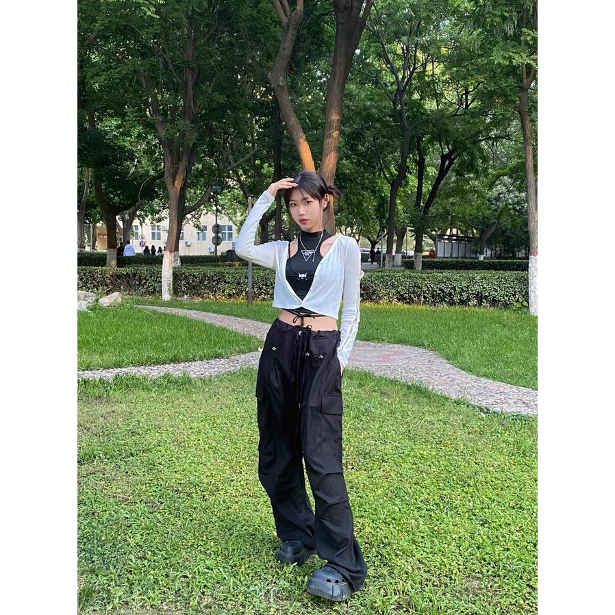 Quần Dài Dáng Rộng Nhiều Túi Màu Sắc Đơn Giản Thời Trang Mùa Xuân Cho Nữ