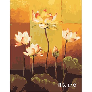 Tranh tô màu 40x50cm có khung Hoa sen đua nở T136