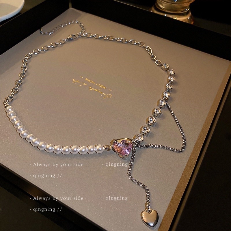 vòng cổ chocker cao cấp ngọc đính đá hình trái tim ngọt ngào