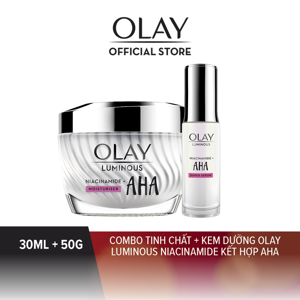 Combo 2 OLAY Luminous Niacinamide Kết Hợp AHA Gồm Siêu Tinh Chất Ngừa Lão Hóa 30ML Và Kem Dưỡng Sáng Da 50G