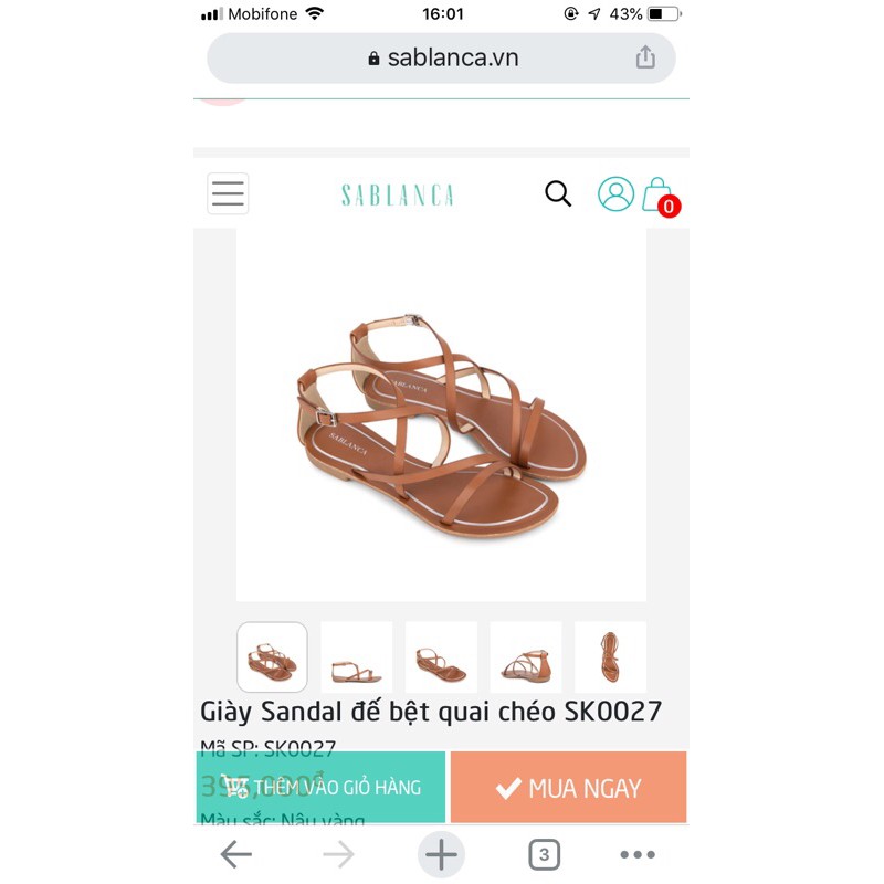 Mã số 6-3. Giày Sablanca Sandal size 37 màu nâu.