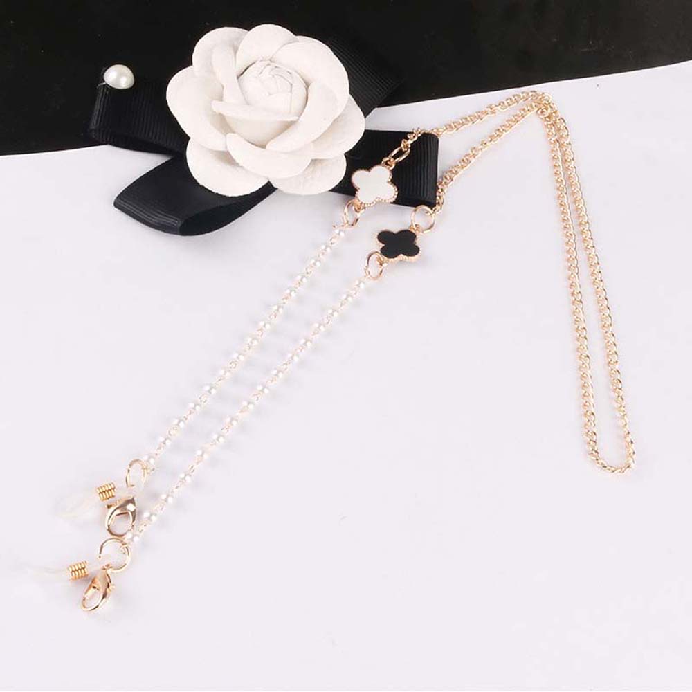 [Hàng mới về] Dây đeo mắt kính/khẩu trang đính ngọc trai mặt dây hình cỏ 4 lá