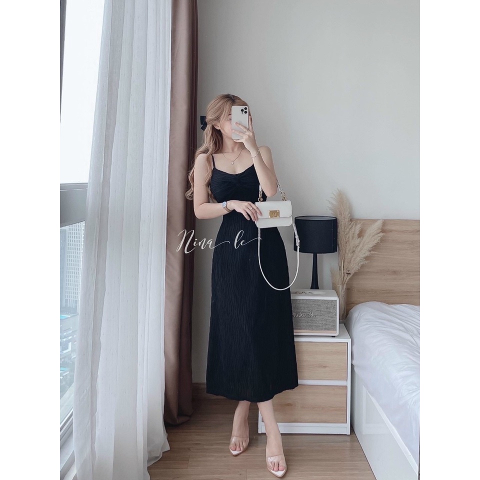 [Miễn Phí Ship 50K-GIAN HÀNG CHÍNH HÃNG] Đầm nữ thời trang mặc đi chơi, Đầm maxi bánh bèo thun xốp hai dây như hình 100%