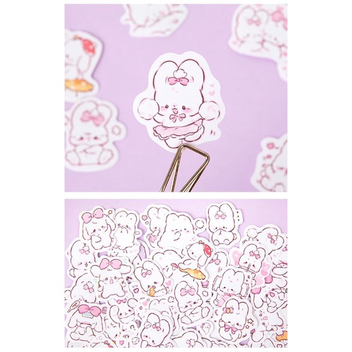 Hộp 45 hình dán sticker trang trí thỏ trắng M399