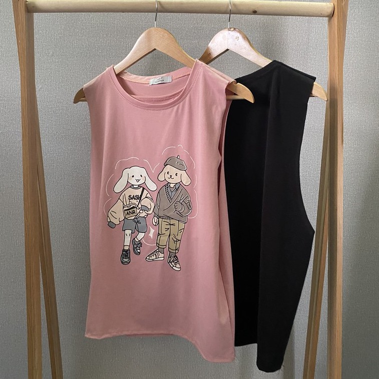 Áo tanktop nữ kèm áo trong DT Clothes, áo không tay unisex hình 2 con chó ( ảnh thật shop  tự chụp)