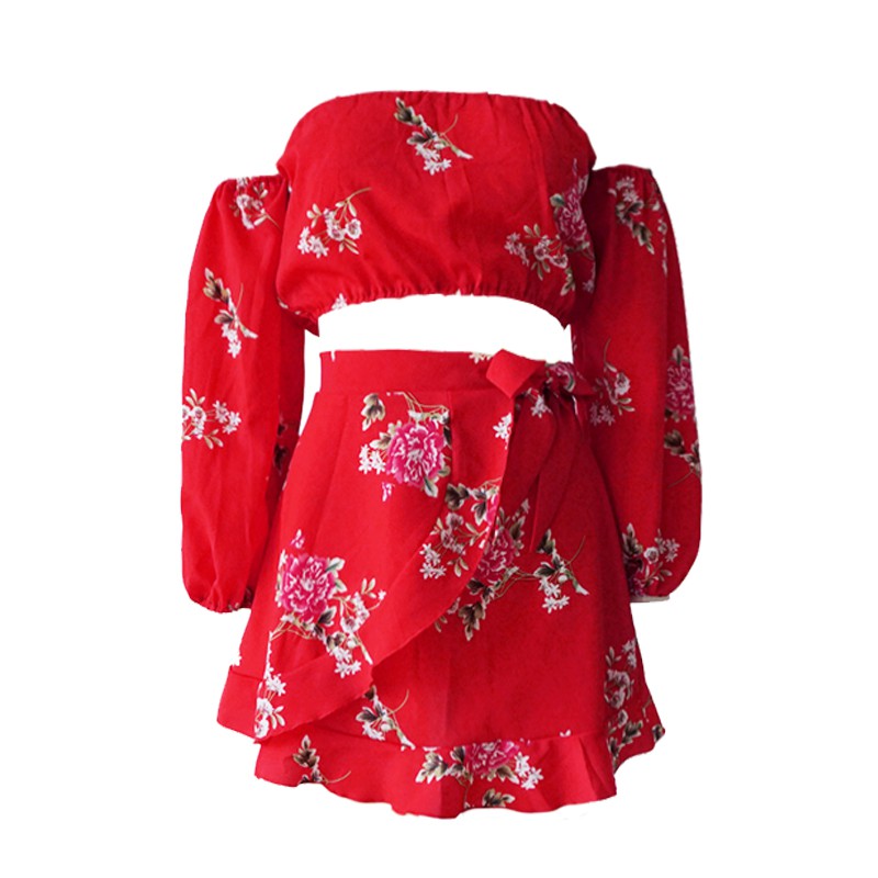 Set áo Croptop tay dài + chân váy bút chì phong cách Boho