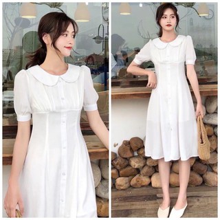 Đầm váy freesize trắng cổ sen