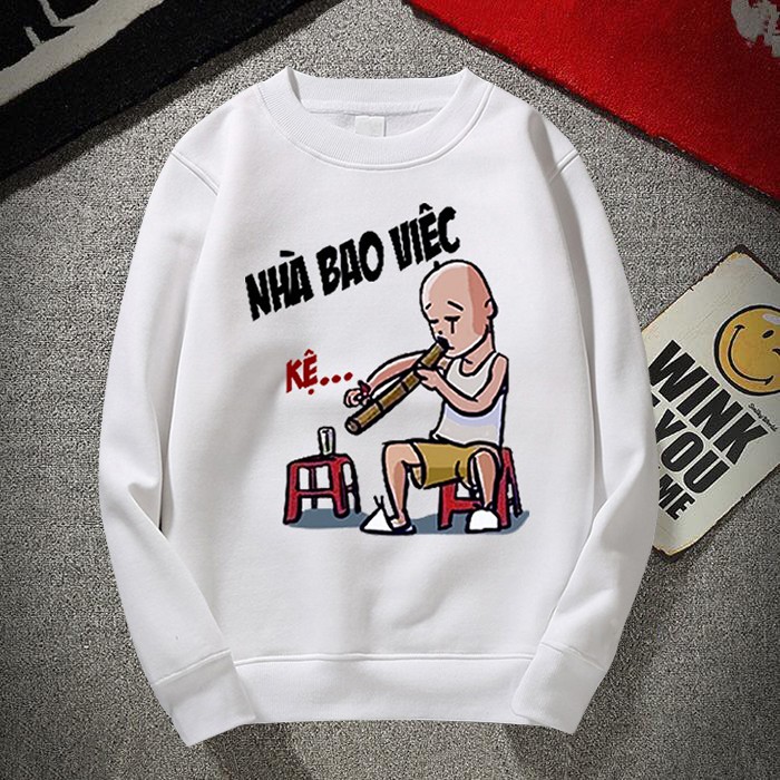 Áo Hoodie Unisex Dài Tay Cổ Tròn In Slogan Nhà Bao Việc Thời Trang Zenkonam MEN TOP 178