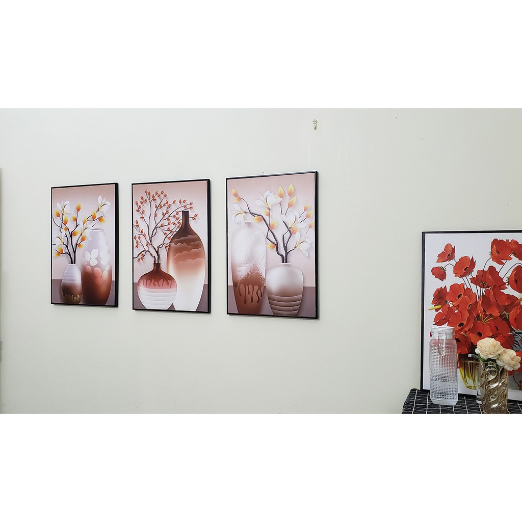 Tranh canvas,tranh bộ 3 bức bình hoa