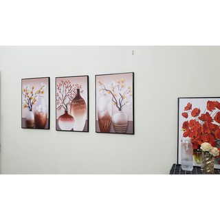 Tranh canvas,tranh bộ 3 bức bình hoa