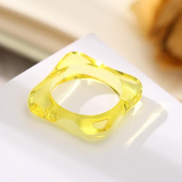(0248) Nhẫn Nhựa Resin Thạch Vuông Trong Nhiều Màu Xu Hướng