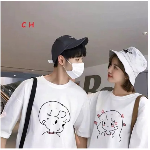 Áo Thun ĐÔI fom rông màu trắng , nam nữ in chibi chất cotton cao cấp