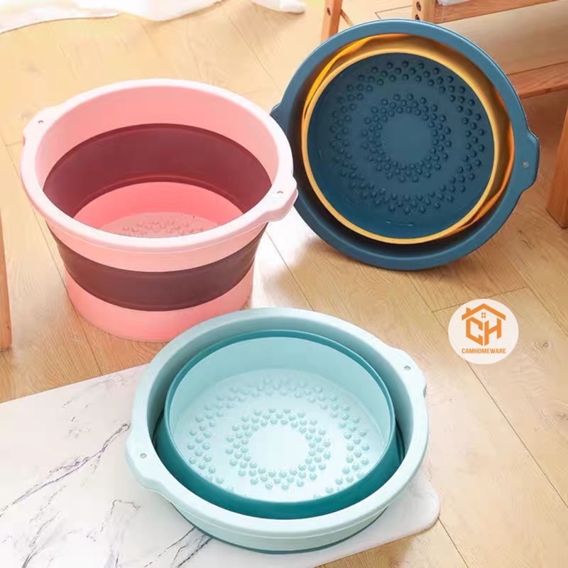 Chậu Ngâm Chân Gấp Gọn Silicon Massage Chân Thư Giãn Size To Thau Gấp Gọn Thông Minh Tiện Ích Gia Đình Cam Homeware