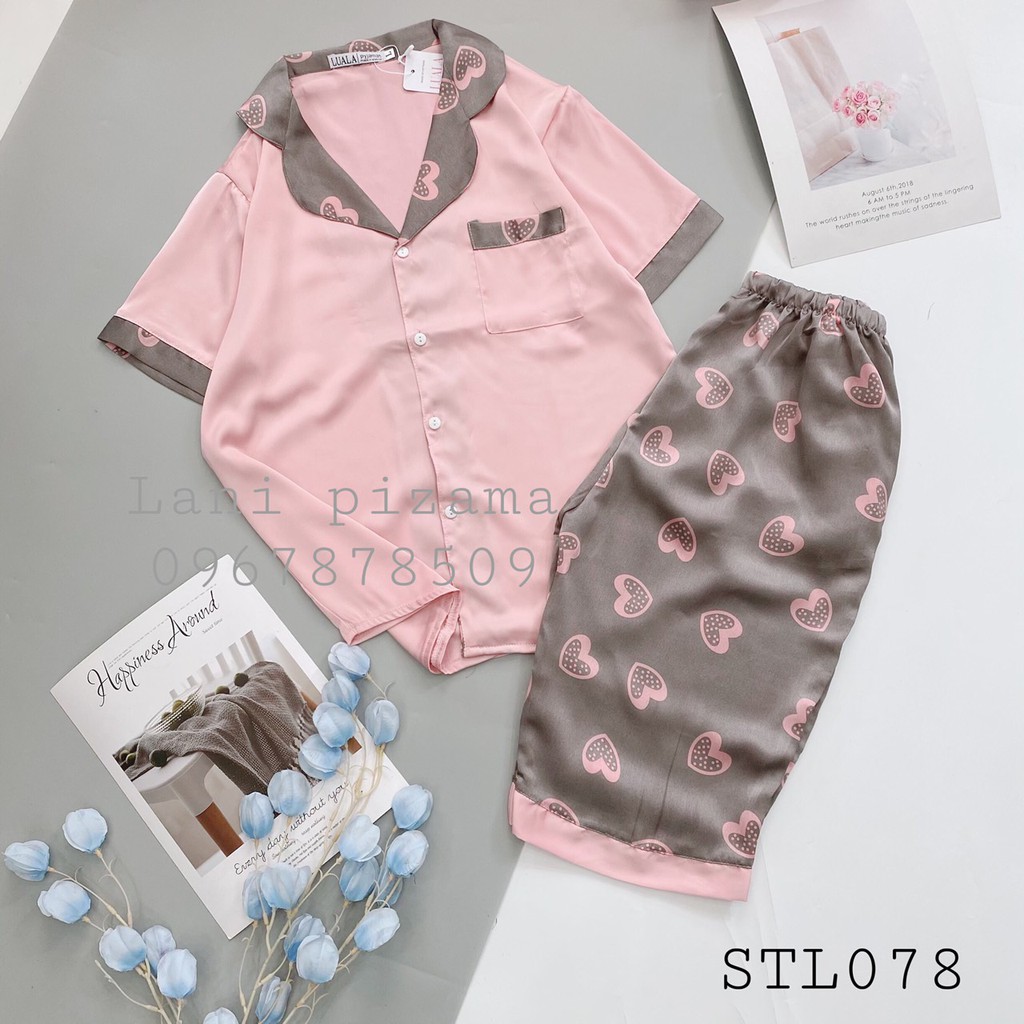 Bộ pizama lụa ngố bộ pijama lửng lụa sattin mặc nhà siêu xinh, mềm mịn, thoáng mát cho nàng diện mặc nhà