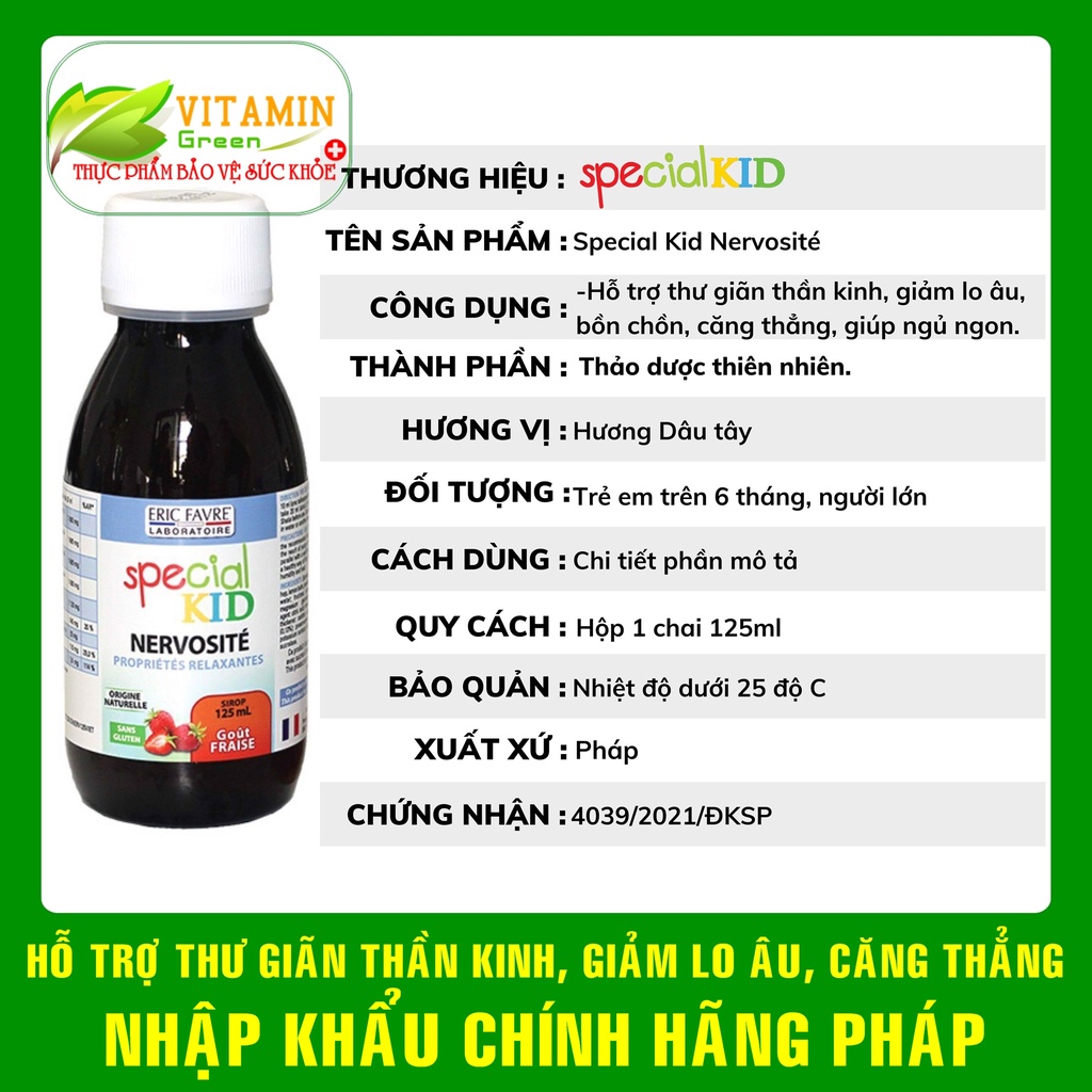 Special Kid Nervosite hỗ trợ thư giãn thần kinh, giảm lo âu căng thẳng cho bé 125ml | Nhập khẩu chính hãng Pháp
