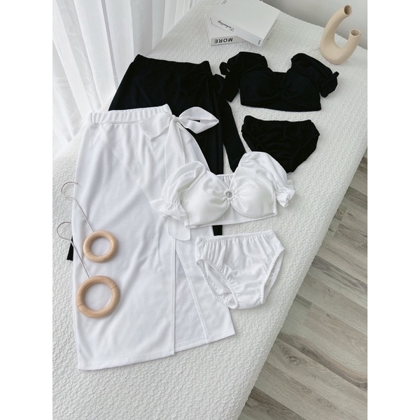 Set bikini 3 món đen trắng