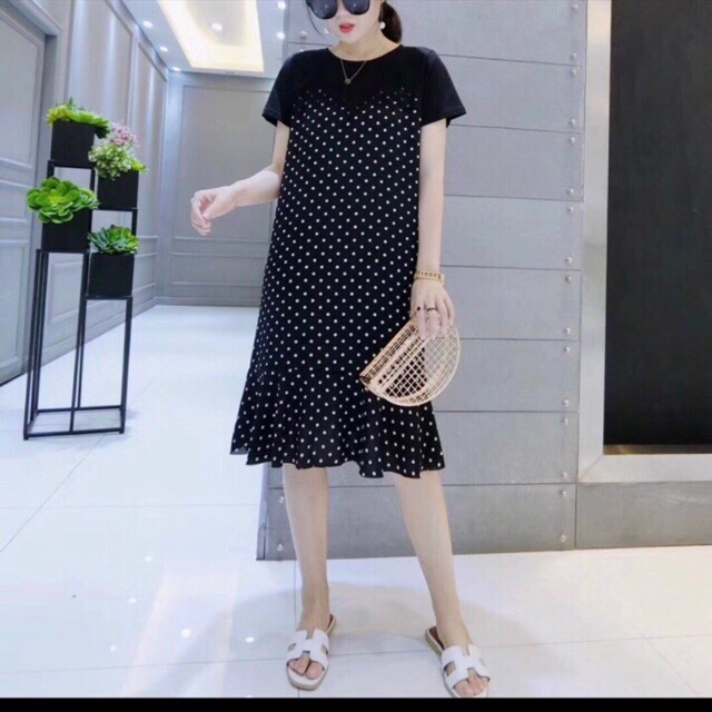 Váy bầu xinh thời trang dáng suông chất lụa pha cotton bi suông