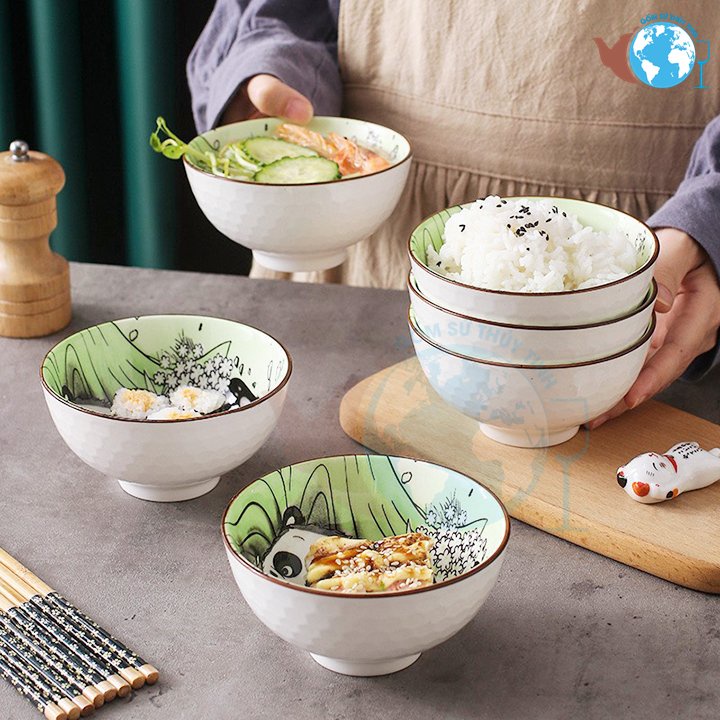 Bộ 6 chén kiểu hoa văn SMILE LIFE hộp vàng  tặng kèm 6 đôi đũa gỗ có hộp làm quà tặng