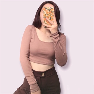 Áo thun ôm body croptop tay dài ulzzang nude hot trend sexy đi học du lịch