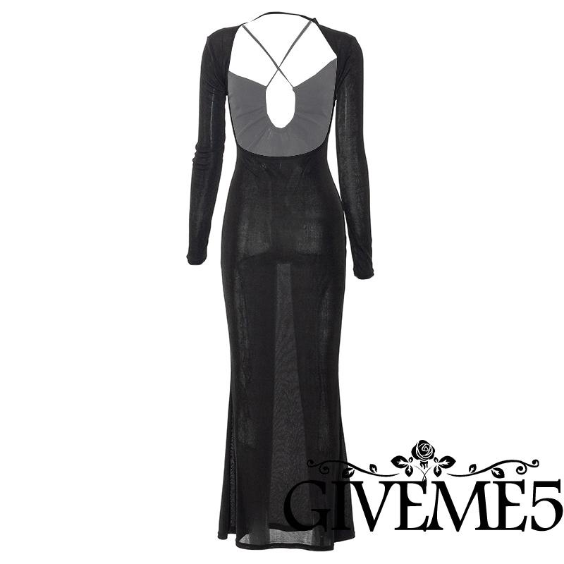 Đầm Dài Ôm Dáng Không Tay Xẻ Tà Cao Màu Đen Quyến Rũ Cho Nữ