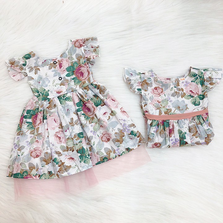 Đầm xòe hoa hồng phối ren sang trọng cho bé 8-23kg chất cotton mềm nhẹ mát cho bé thêm lung linh Baby-S – SD076