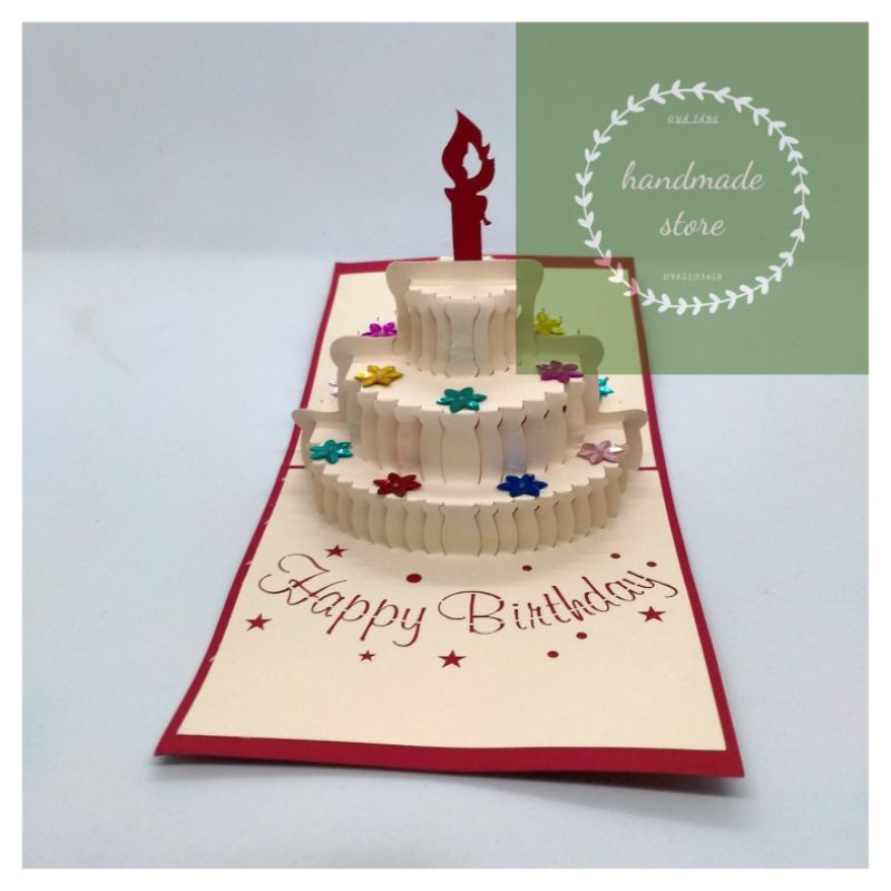 Thiệp sinh nhật - thiệp mô hình 3 D cỡ nhỏ hình bánh sinh nhật, hộp quà, thú ngộ nghĩnh