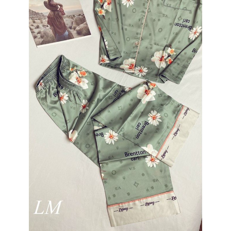 Pijama lụa nữ🎋FREESHIP🎋 Đồ mặc nhà lụa tay ngắn quần dài cao cấp họa tiết hoa văn phối bảng màu độc lạ tạo nên siêu phẩm