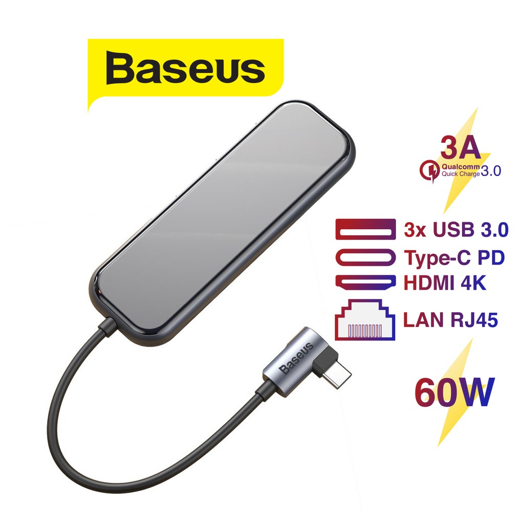 Hub chuyển đổi đa năng Baseus Multi-functional HUB Type-C to 3xUSB 3.0+4K/HD+RJ45+PD Adapter