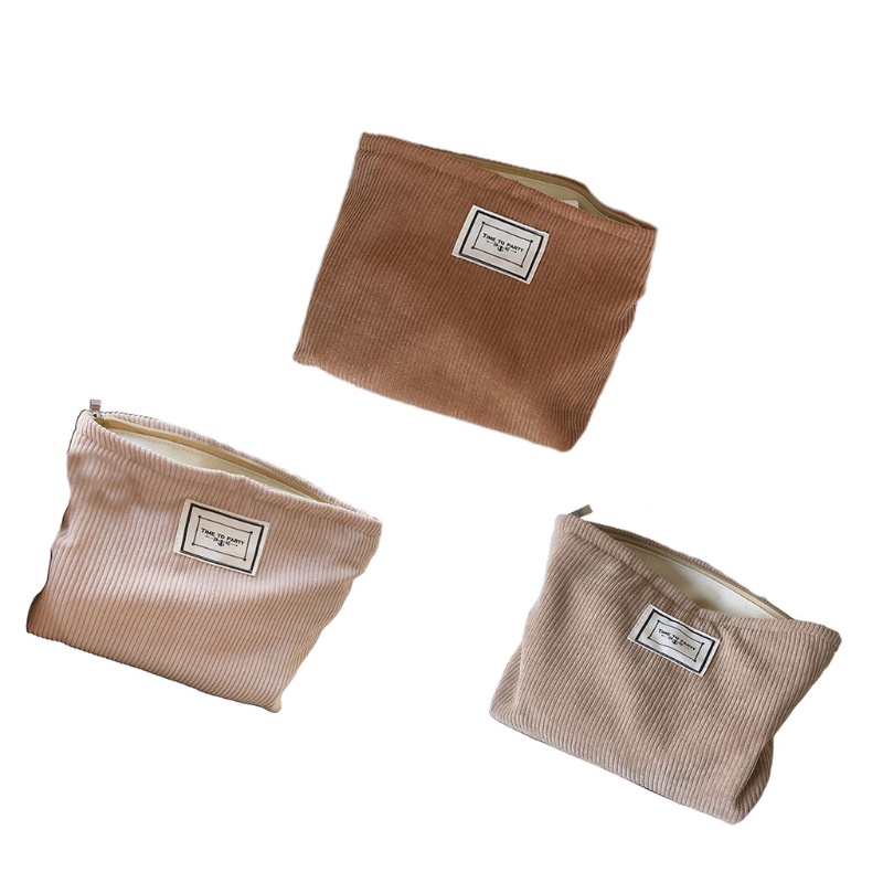 Túi Đựng Mỹ Phẩm Trang Điểm Màu Trơn Siêu Mềm Khóa Kéo Tiện Dụng Cho Nữ