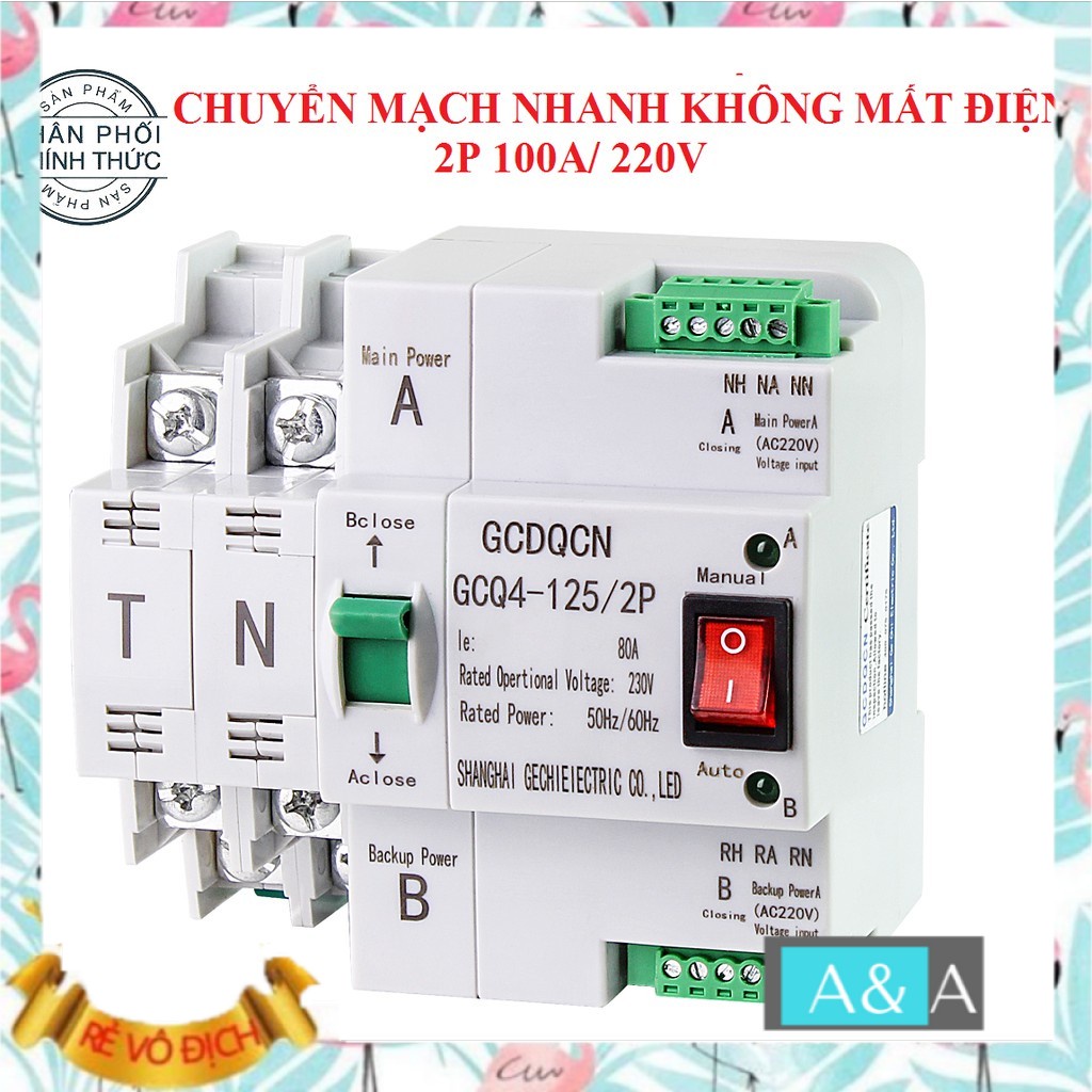 Cầu dao đảo chiều tự động không gây mất điện ATS 2P-100A, Bộ đổi nguồn điện tự động, ATS