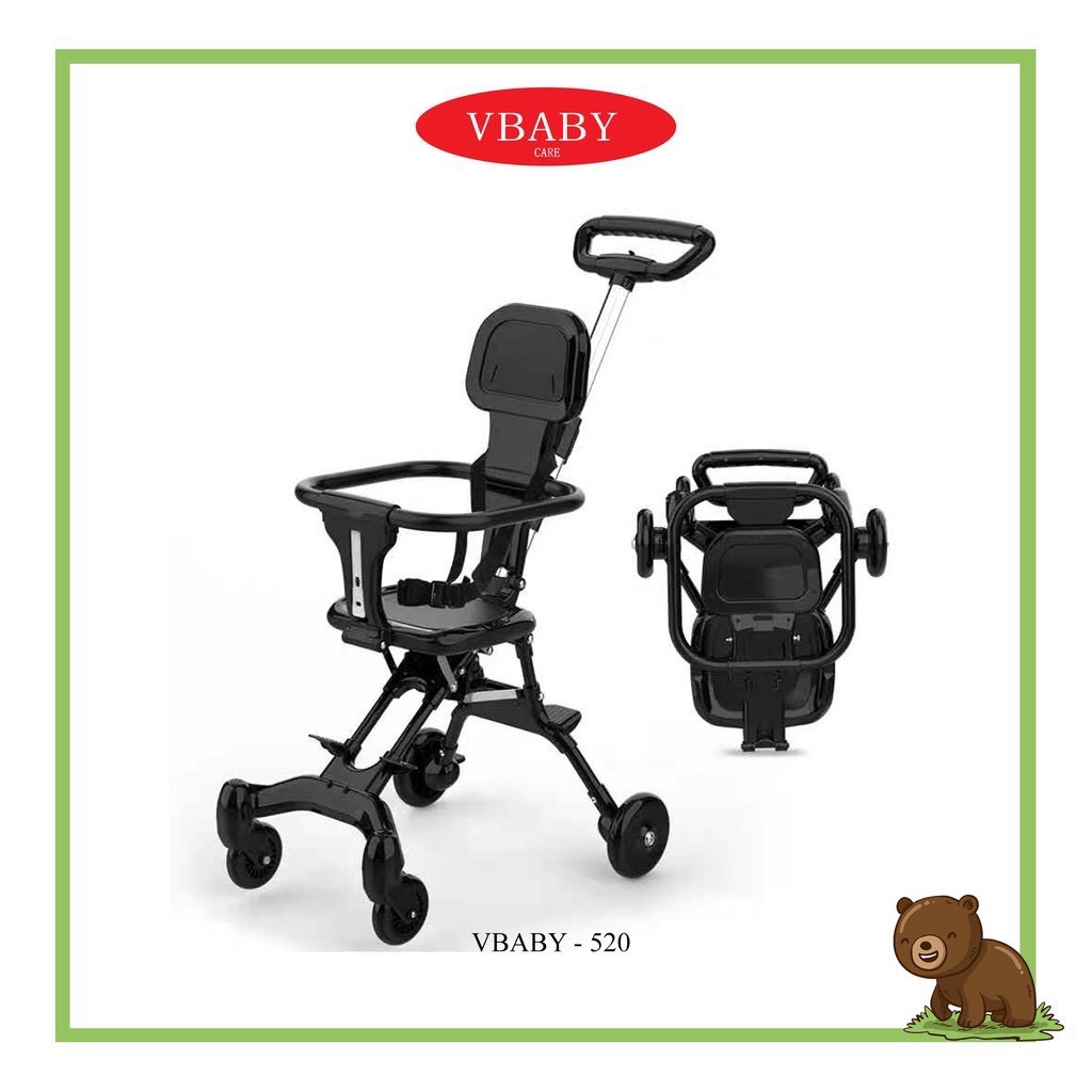 Xe đẩy cho bé, Xe đẩy gấp gọn em bé đi du lịch siêu gọn nhẹ VBABY 520