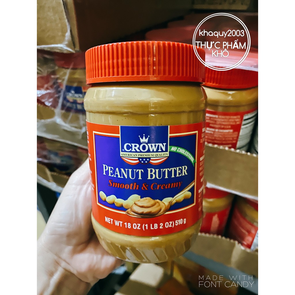 Bơ đậu phộng Crown 510g_Nhập Khẩu 100% Từ Mỹ