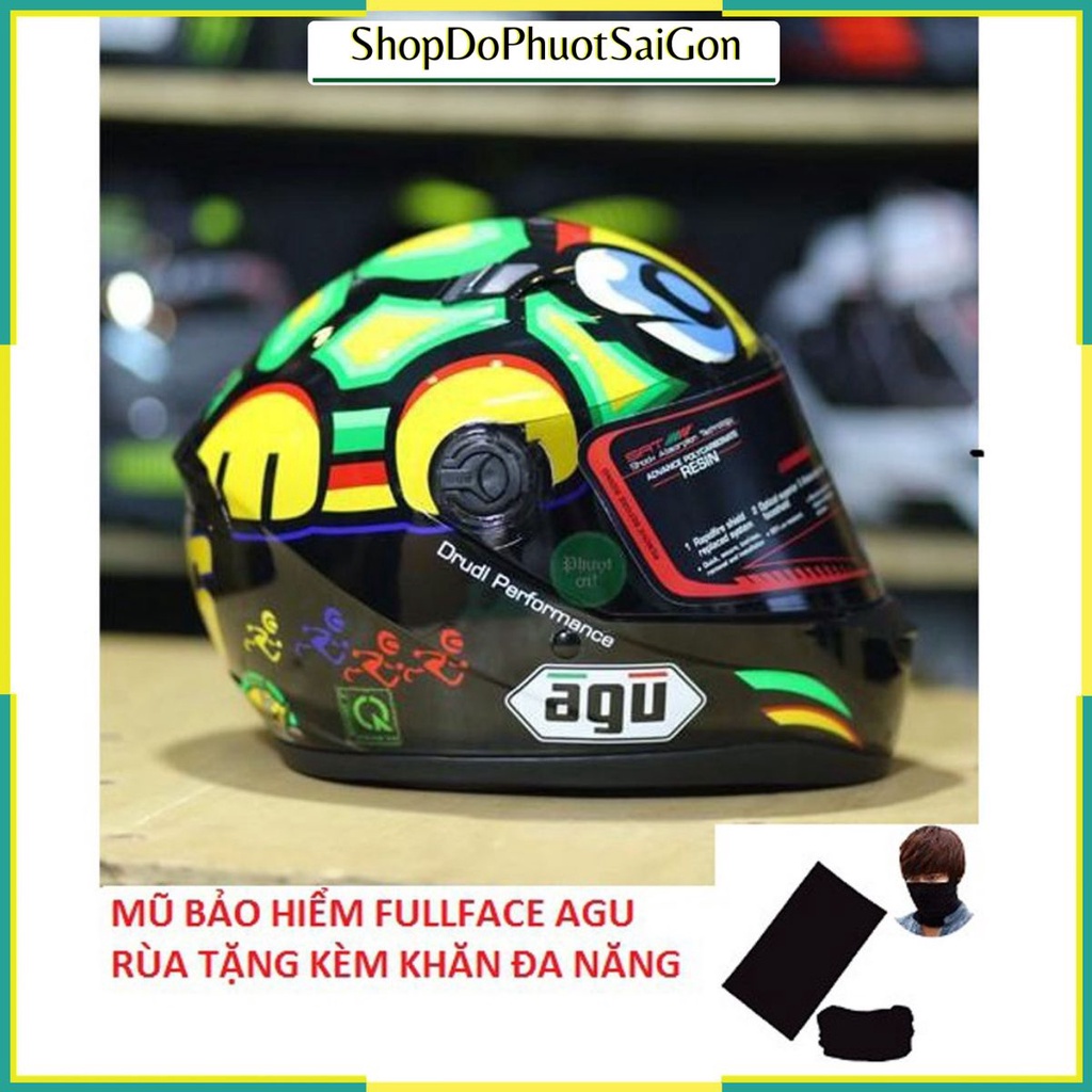 Mũ fullface Agu rùa, Nón bảo hiểm đi phượt - Tặng Khăn Đa Năng