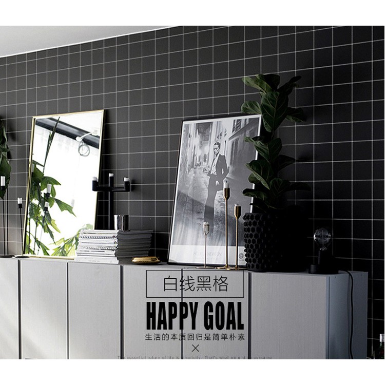 Miếng dán tường kẻ caro chống thấm nước màu đen/xám