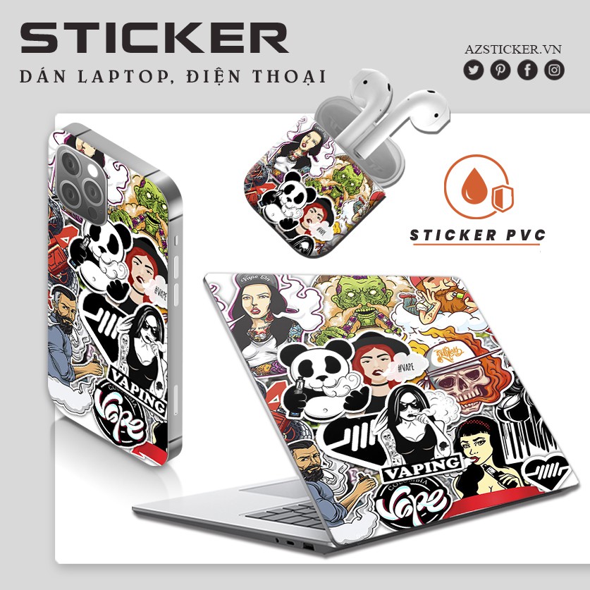 [Set 100+] Sticker Khói | Dán Nón Bảo Hiêm, Điện Thoại, Laptop, Bình Nước...Chống Nước, Chống Bay Màu