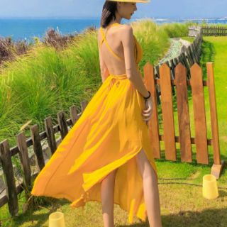 Váy Maxi Vàng Hơ Lưng Đi Biển ( MX02 )