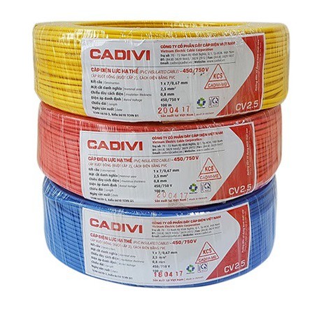 DÂY ĐIỆN CADIVI CV1.0, CV1.5, CV2.5, CV3.5, CV4.5, CV6.0 (CUỘN 100M)