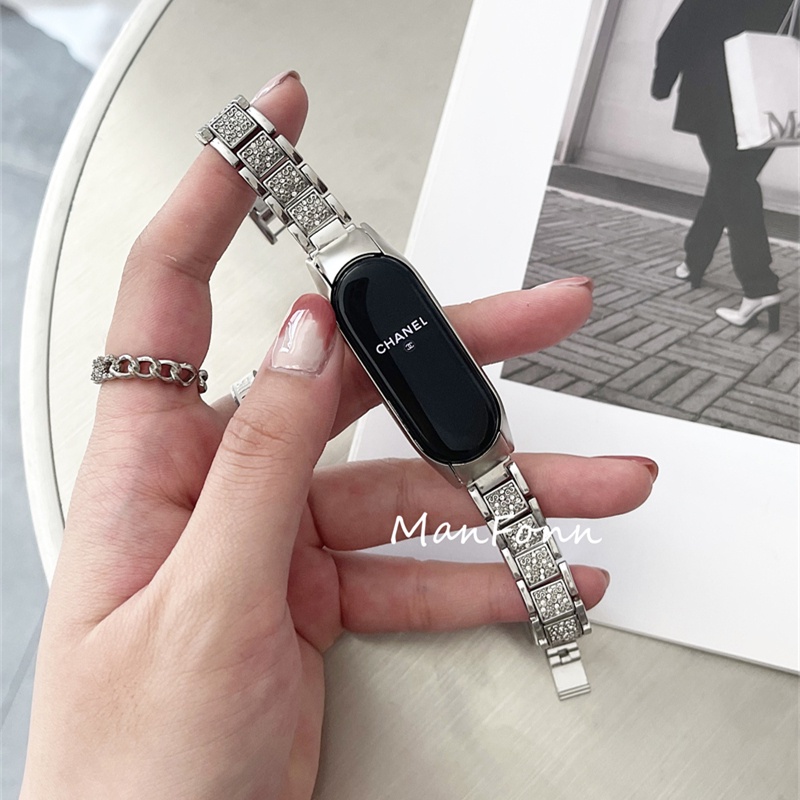 Dây đeo thay thế bằng thép không gỉ màu vàng hồng thời trang cho Xiaomi Band 3/4/5/6 Mi Band 4