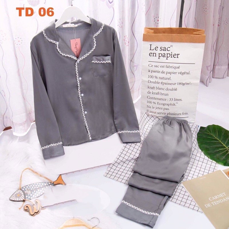 Bộ lụa ngọc phối viền xinh xắn lịch sự, sẵn số lượng tại xưởng | BigBuy360 - bigbuy360.vn
