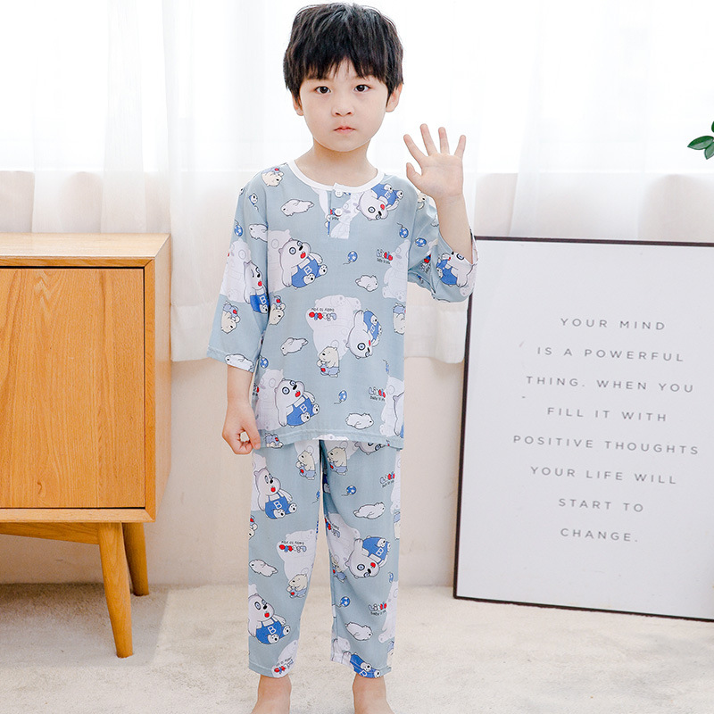 Bộ Đồ Ngủ Pijama Dài Tay 7 / 3 Chi Tiết Hoạt Hình Cho Bé Trai Và Gái