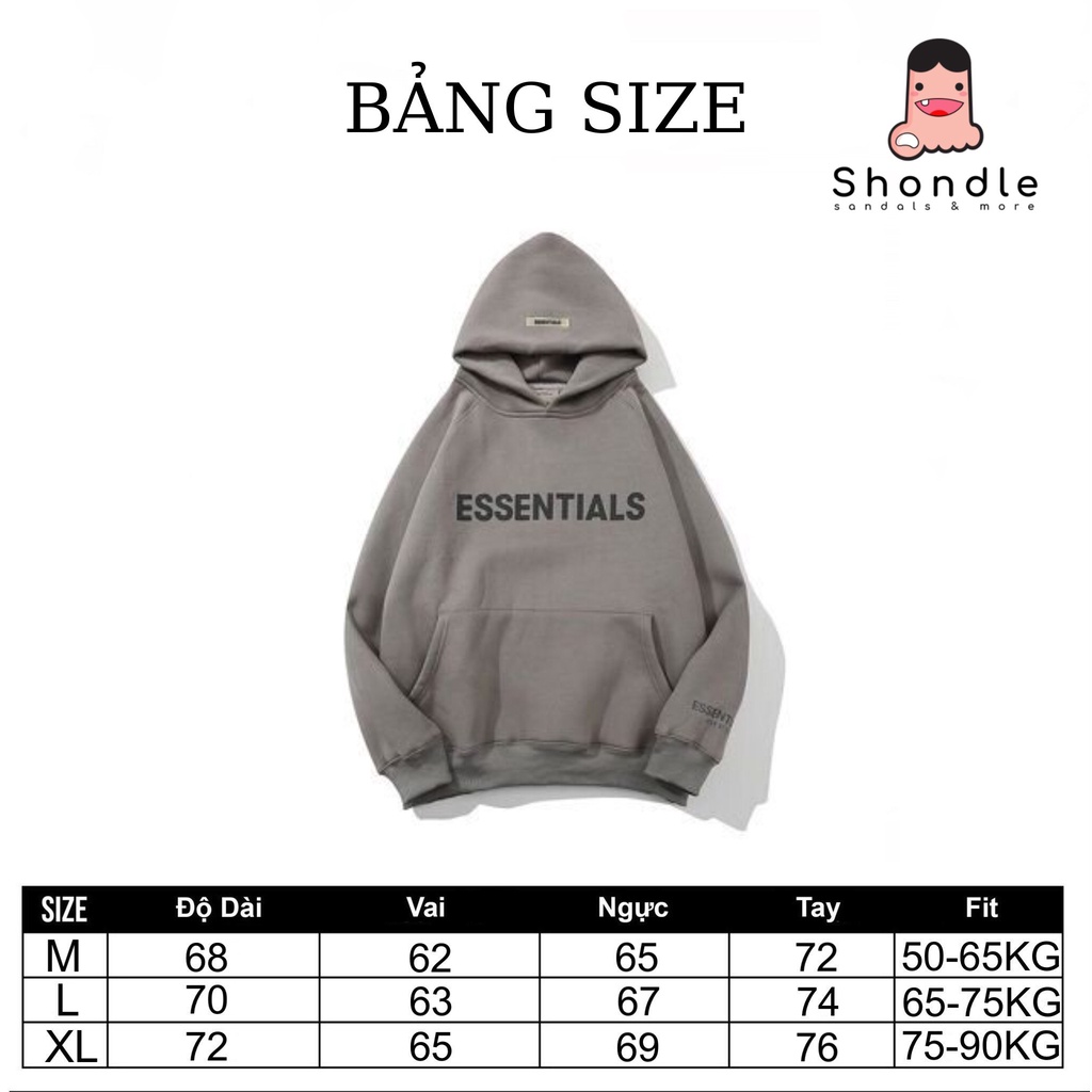 Áo Hoodie ESSENTIALS NỈ Bông 2 lớp - Vải Cao Cấp - HE Xám