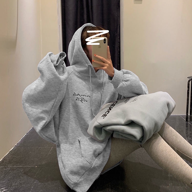 Áo Khoác Hoodie Nhung Dày Dáng Rộng Thời Trang Mùa Đông Phong Cách Hàn Quốc Cho Nữ