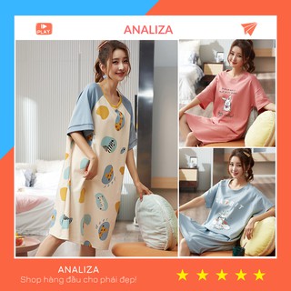 Váy ngủ nữ cộc tay Đầm ngủ dáng xuông cotton cute dễ thương chất mát